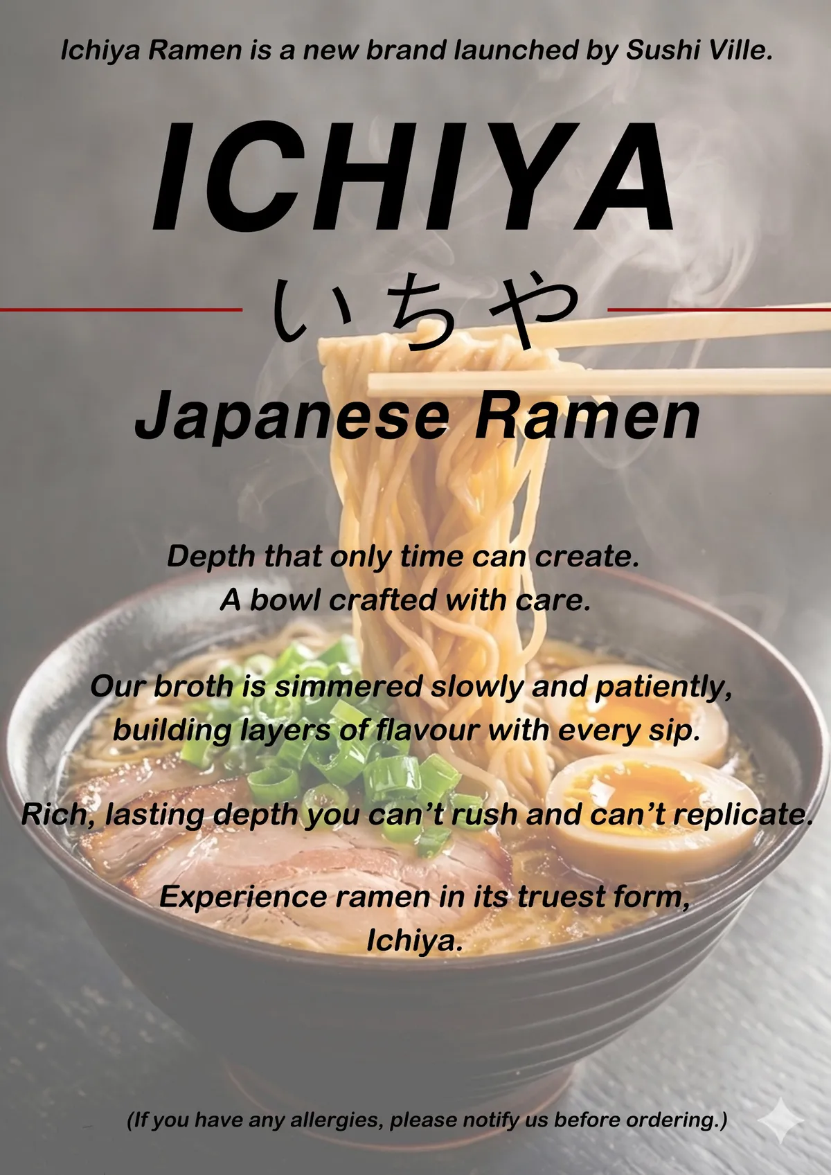 Bowl of ramen with chopsticks lifting noodles
